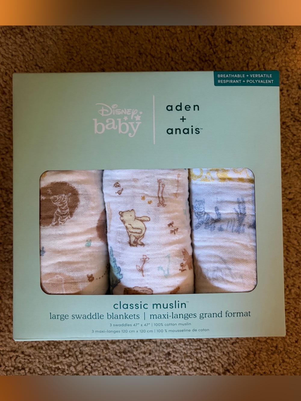 aden + anais Disney Baby Muslin Swaddle Set - Beige, Light Blue, Soft Gray